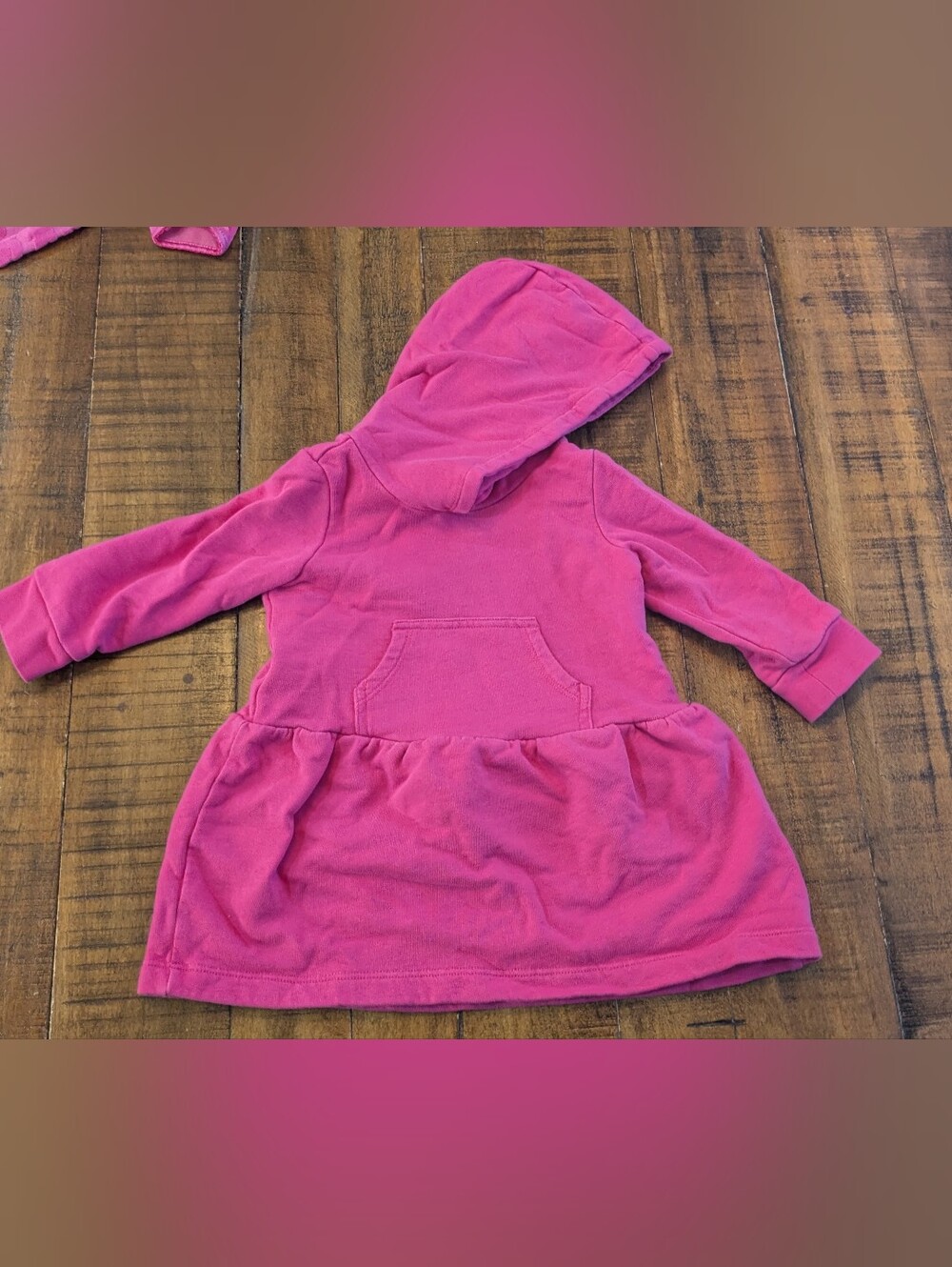 Hanna Andersson Hot Pink Hooded Sweatshirt Dress, 18-24m EUC